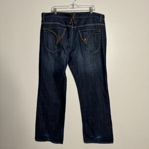 Seduka Jeans Mens 42 Dark‎ Wash Blue Solid Leather Trim Y2K Streetwear Denim